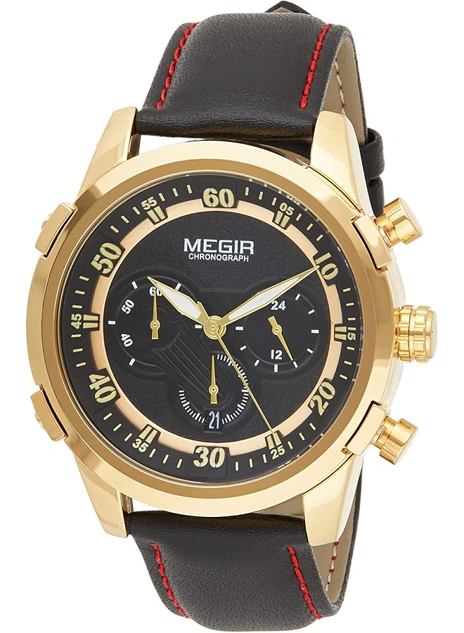 MEGIR Mens Quartz Watch Chronograph Display And Leather Strap 2067G - Image 1