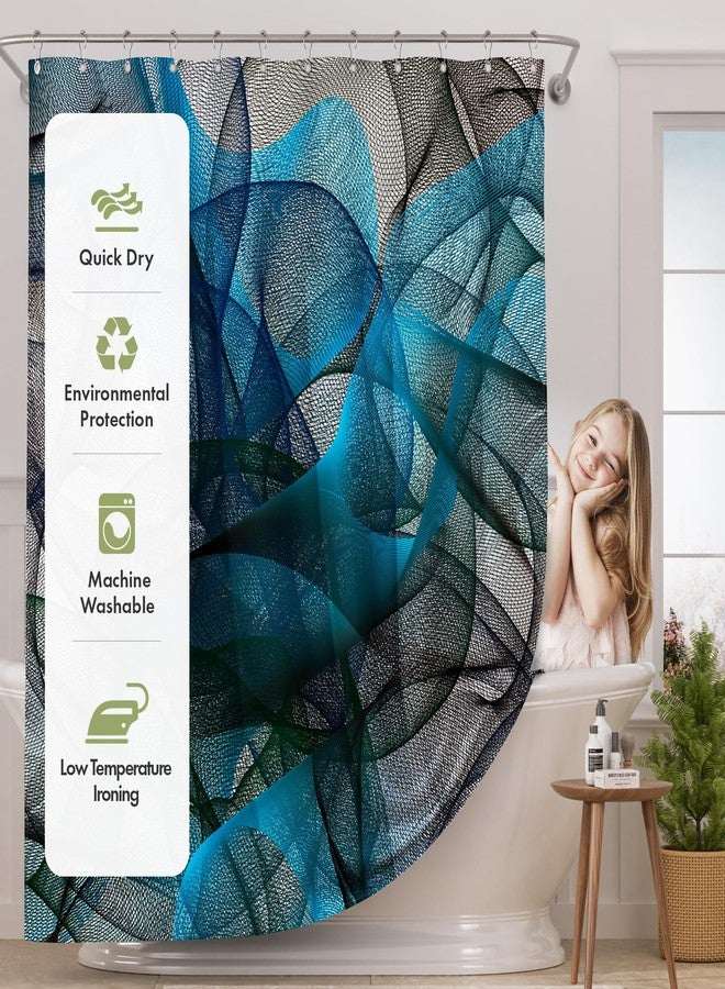 AmazerBath Shower Curtain Blue, Abstract Black Striped Cloth Shower Curtain Sets with 12 Shower Curtain Hooks, Luxury Rustic Fabric Washable Shower Curtain for Bathroom Home Decor, 72x72 Inches - Image 3