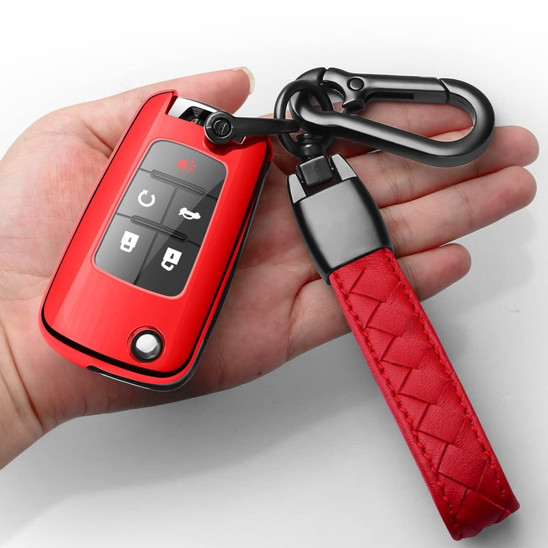 Sindeda for Chevrolet Key Fob Cover With Keychain TPU Full Protection Key Shell Case Compatible with Chevy Equinox Camaro Cruze Malibu Sonic Volt Park Impala Buick Encore Allure RegalRed