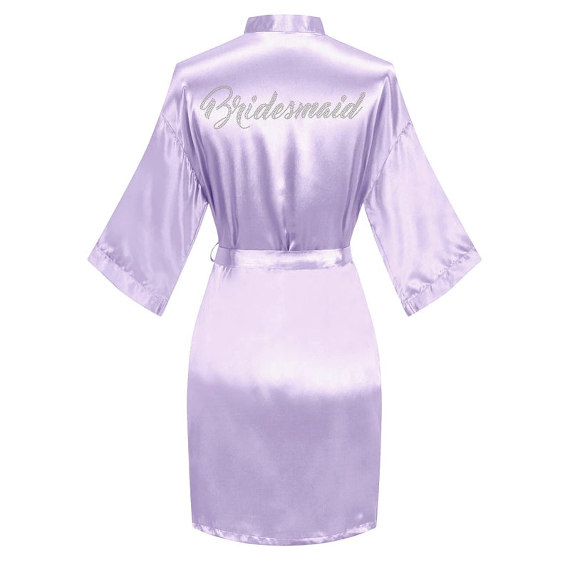 GOODSALEOK GOODSALEOK Women's Silk Kimono Robe for Bridesmaid & Bride with Silver Rhinestones, One Size Bridal Robes, Bridesmaid Robes  - Image 1
