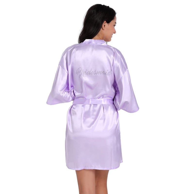 GOODSALEOK GOODSALEOK Women's Silk Kimono Robe for Bridesmaid & Bride with Silver Rhinestones, One Size Bridal Robes, Bridesmaid Robes  - Image 4