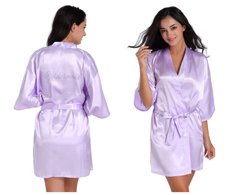 GOODSALEOK GOODSALEOK Women's Silk Kimono Robe for Bridesmaid & Bride with Silver Rhinestones, One Size Bridal Robes, Bridesmaid Robes  - Image 5