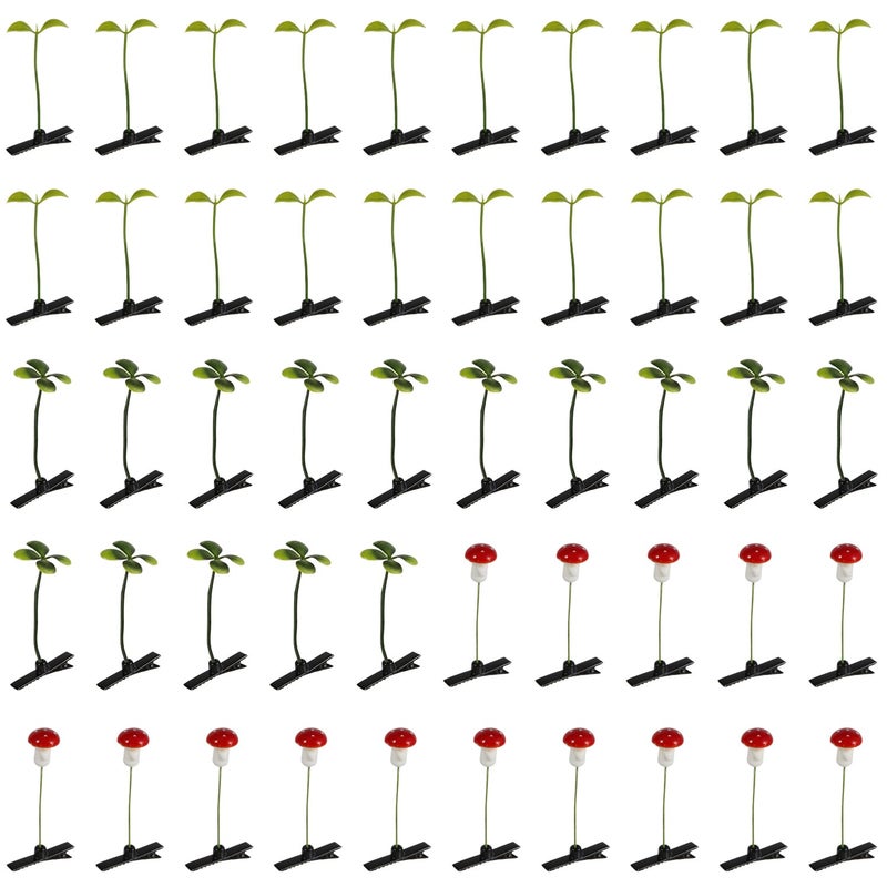 50pcs Bean Sprout Hair Clips FourLeave Clover Mushroom Funny Plant Hair Clips Cute Headwear Hair Accessories for Kids Girls Women Home School Party Supplies