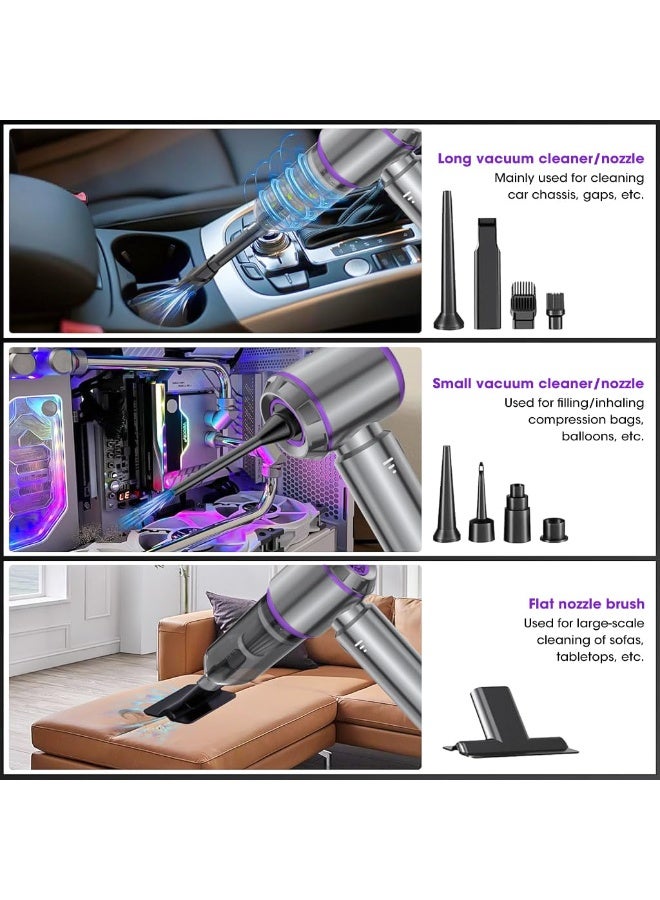 SunNivo Car Vacuum Cleaner Cordless,Wireless Mini Vacuum Cleaner 4-in-1 Compressed Air Duster & Air Blower & Pump，Portable Handheld Vacuum with Brushless Motor for Car, Home, Office,Camping - Image 4