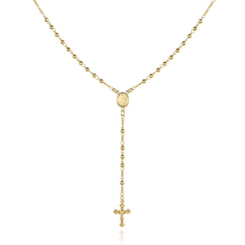 Barzel 18K Gold Plated Virgin Mary Rosary Bead Cross Necklace - Made In Brazil (20 Inches) - Image 1