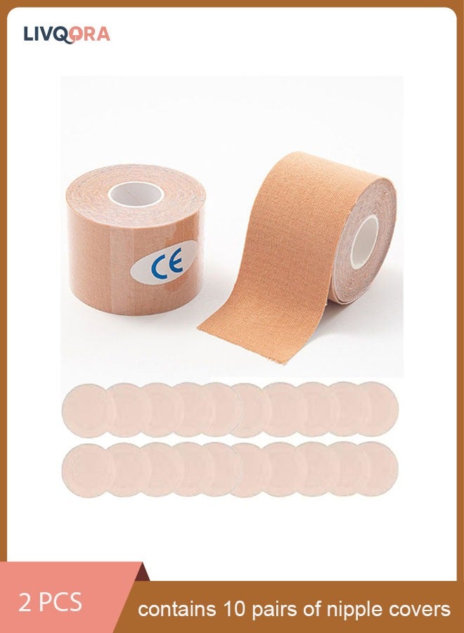 LIVQORA Generic Chest Tape - Adhesive Lifting Tape (2-pack contains 10 pairs of nipple covers), Invisible Chest Tape Under Clothes, Face Skin Lifting TapeBeige - Image 1