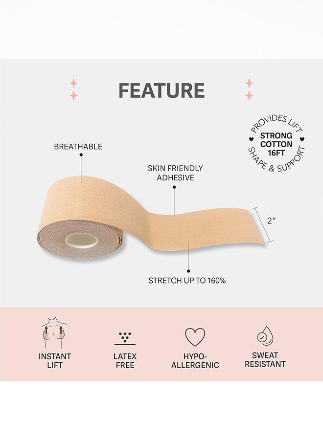 LIVQORA Generic Chest Tape - Adhesive Lifting Tape (2-pack contains 10 pairs of nipple covers), Invisible Chest Tape Under Clothes, Face Skin Lifting TapeBeige - Image 2
