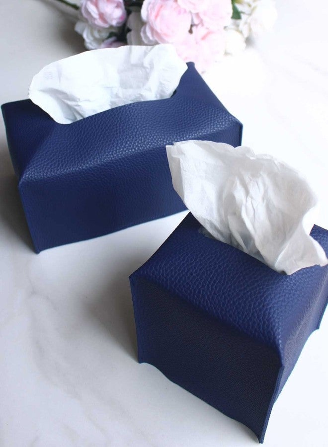 JESMINI Tissue Box Cover Square Leather - Tissue Box Holder with Bottom Belt [, Navy Blue] Decorative Cube Tissue Holder for Bathroom - Image 3