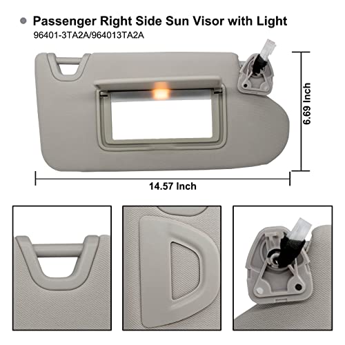 NHILES Right Side Sun Visor Compatible with Nissan Altima 2013 2014 2015 2016 2017 2018 with Light, Without Sunroof 96400-3TA2A Gray - Image 4