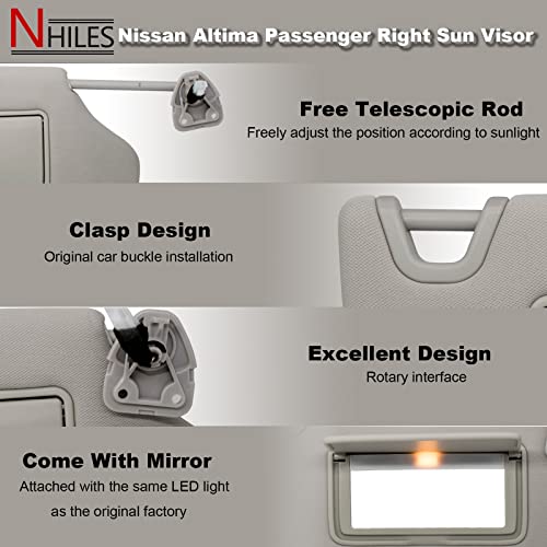 NHILES Right Side Sun Visor Compatible with Nissan Altima 2013 2014 2015 2016 2017 2018 with Light, Without Sunroof 96400-3TA2A Gray - Image 3