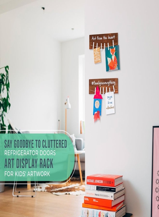 كومفيفي رف عرض فني جداري للأطفال من كومفيفي مع 12 مشبكًا - طقم من قطعتين - اعرض ذكرياتك مع إطار صور مجمعة بمشابك الغسيل، ومشاريعك، ورسائل الحب، والمزيد - مصنوع من خشب التنوب مع منظم فني مزين باقتباسات ملهمة - Image 5