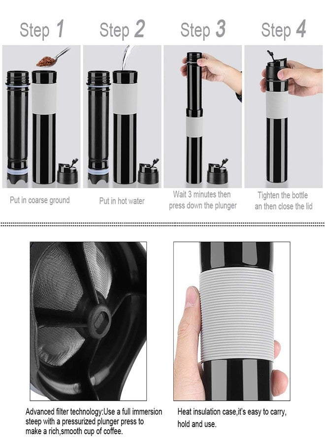 HAOHIZE Coffee Press Bottle, 350ml Portable Mug Tea and Coffee Maker Bottle Coffee Brewer Travel Tumbler Water Cup Tea Coffee Maker Drinking Water Cup for Travelling (Black) - Image 3