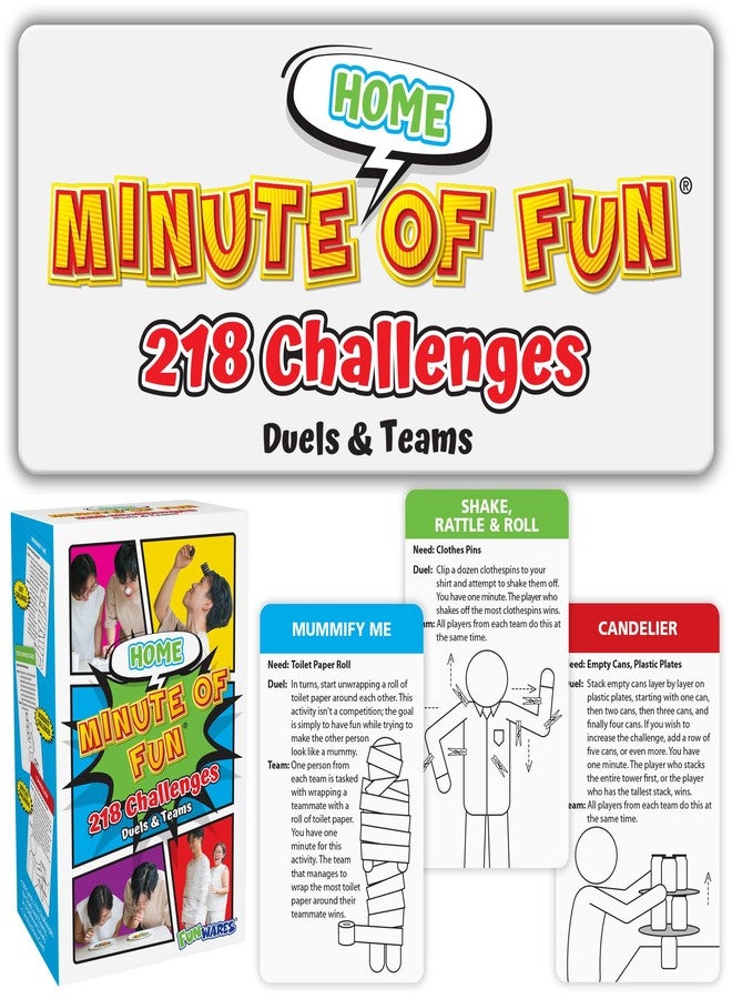 Funwares Home Edition, 218 Minute of Fun Games - Minute to Win It Family Party & Travel for Kids & Adults, 2-12 Players! Play with Everyday Household Items. - Image 1