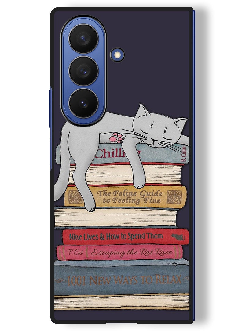 Theodor Case Compatible with Samsung Galaxy Z Fold 7 - 8 Inch Protection Shockproof Bumper Cover Cat With Books - Image 1