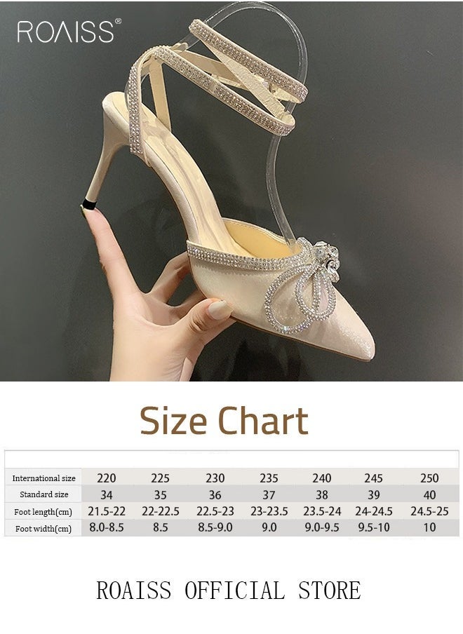 roaiss - New Rhinestone Stiletto Pumps Women Crystal Diamond High Heels Party Slipper Butterfly Shoes for Lady Pointed Toe Prom Shoes Sandals - Image 1