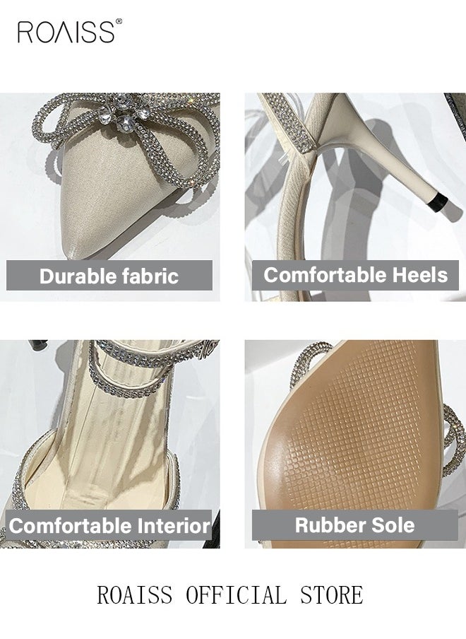 roaiss - New Rhinestone Stiletto Pumps Women Crystal Diamond High Heels Party Slipper Butterfly Shoes for Lady Pointed Toe Prom Shoes Sandals - Image 1