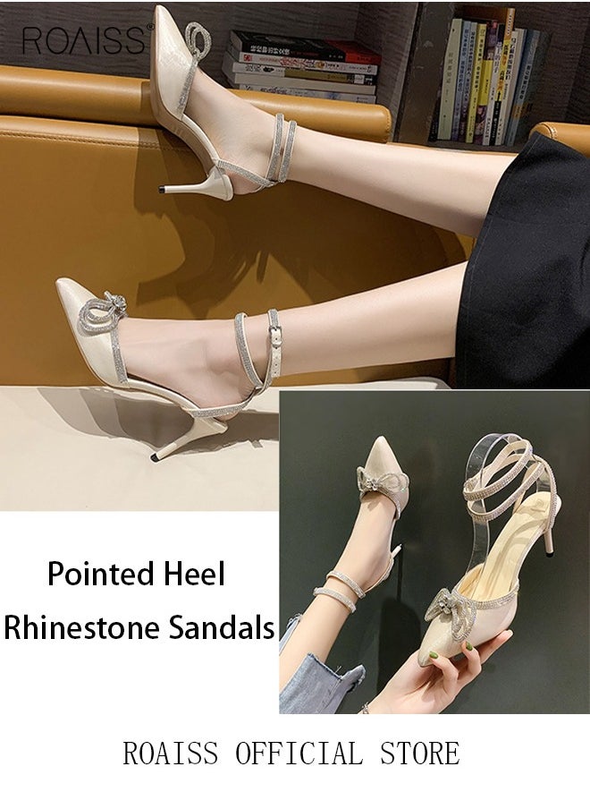 roaiss - New Rhinestone Stiletto Pumps Women Crystal Diamond High Heels Party Slipper Butterfly Shoes for Lady Pointed Toe Prom Shoes Sandals - Image 1