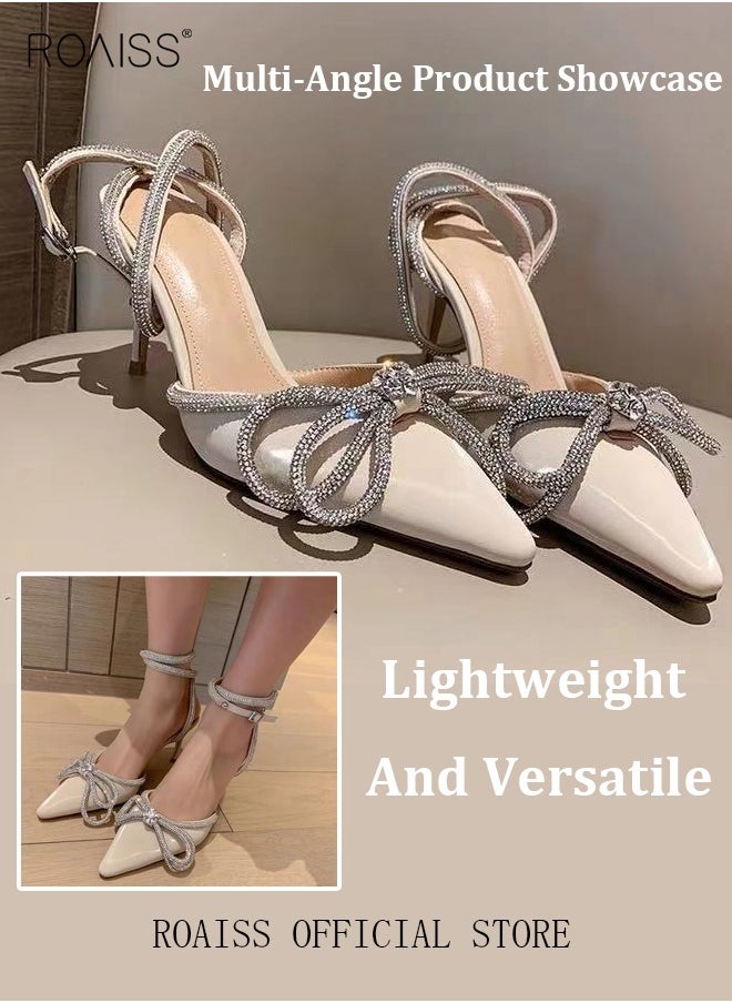 roaiss - New Rhinestone Stiletto Pumps Women Crystal Diamond High Heels Party Slipper Butterfly Shoes for Lady Pointed Toe Prom Shoes Sandals - Image 1