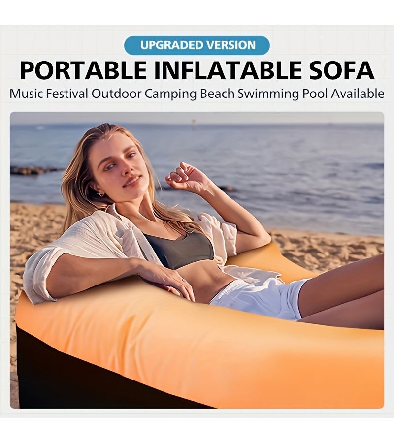 Green Inflatable Lounger Camping Sofa with Headrest Leak Proof Outdoor - Image 5