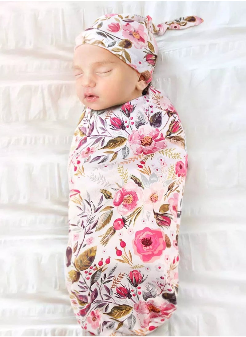 Generic Newborn Photography Floral Swaddle With Hat Prop  - Image 1