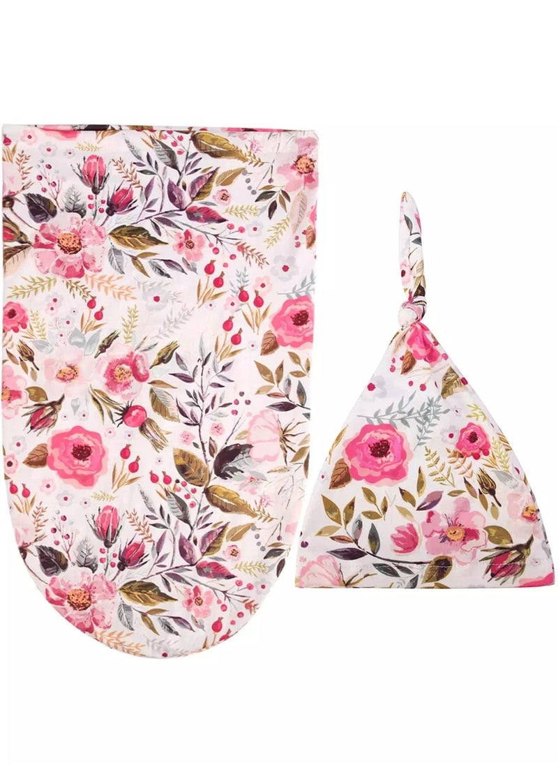 Generic Newborn Photography Floral Swaddle With Hat Prop  - Image 2