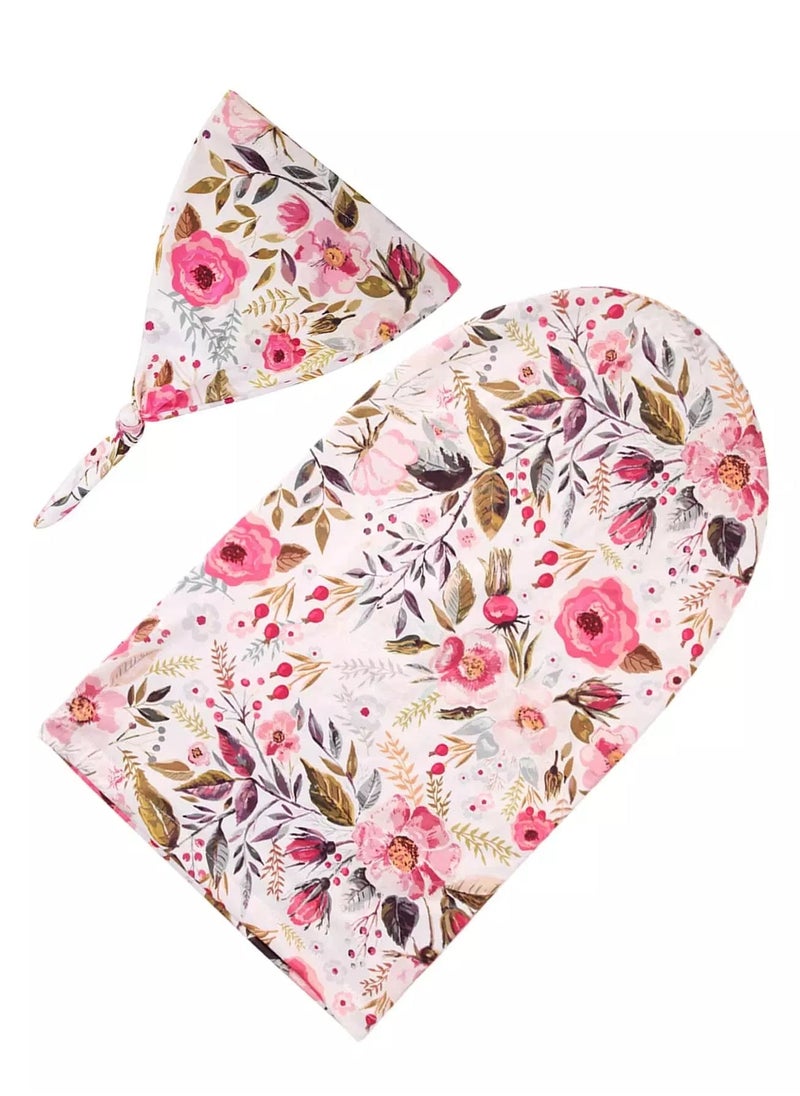 Generic Newborn Photography Floral Swaddle With Hat Prop  - Image 3