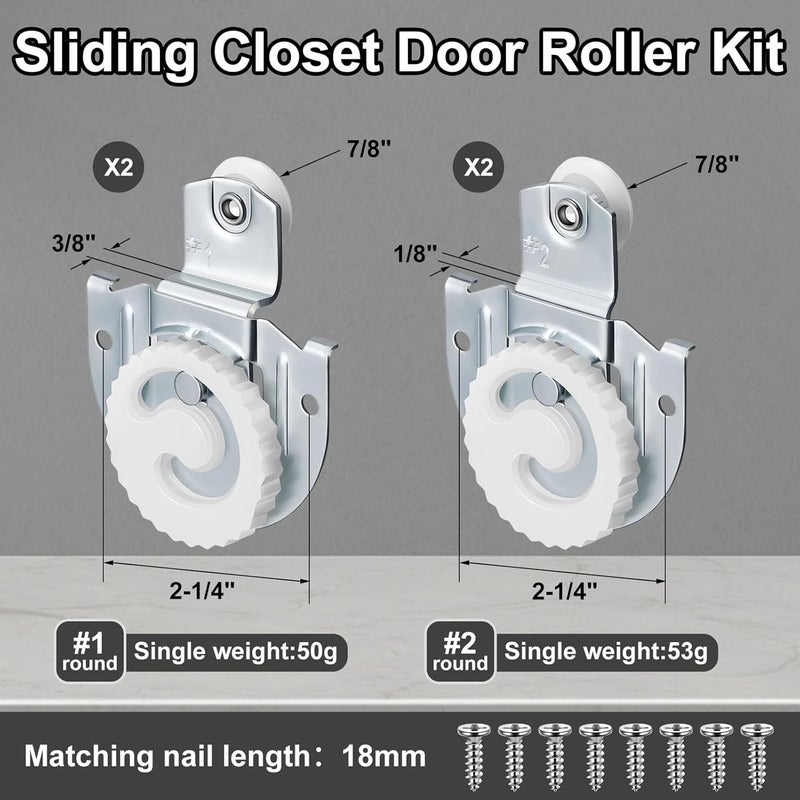 Yaocom 4 Piece Sliding Closet Door Hardware Rollers Wardrobe Cabinet Door Hangers Knob Adjustable Hooks with 8 Screws - Image 2