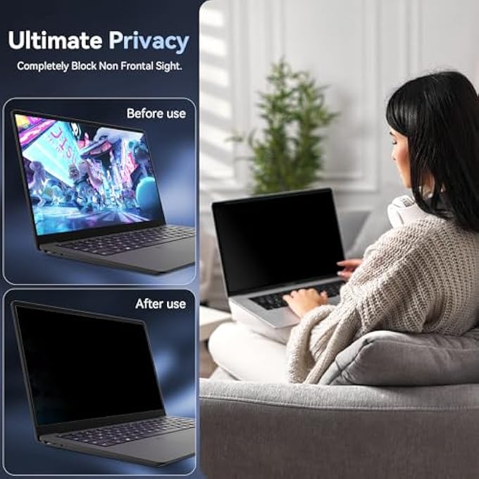 rayihni شاشة خصوصية للكمبيوتر المحمول 14 بوصة 16:9، فلتر خصوصية مضاد للضوء الأزرق، فلتر شاشة خصوصية قابل للإزالة للكمبيوتر المحمول 14 بوصة، درع خصوصية شاشة الكمبيوتر المحمول المضاد للخدش للكمبيوتر المحمول 14 بوصة - Image 2