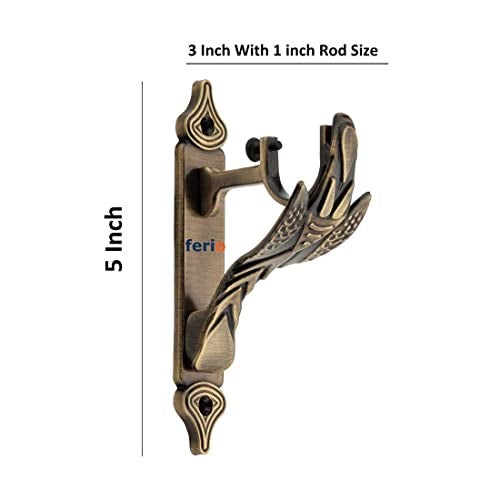 FERIO Alloy Zinc and Diamond Antique Brass Curtain Bracket Parda Holder and Curtain Finial for Door and Windows Fitting 1 Inch Rod (Curtain Holder Rod 2 Pcs and Curtain Finial 2 Pcs) - Image 2