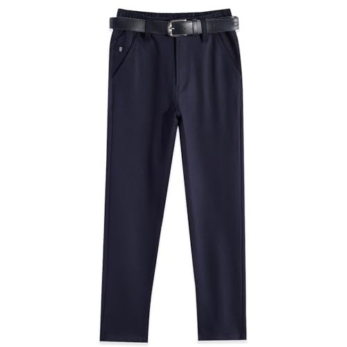 CAVIO Boys Stretchable Solid Regular Fit Trousers with Belt Navy - Image 1