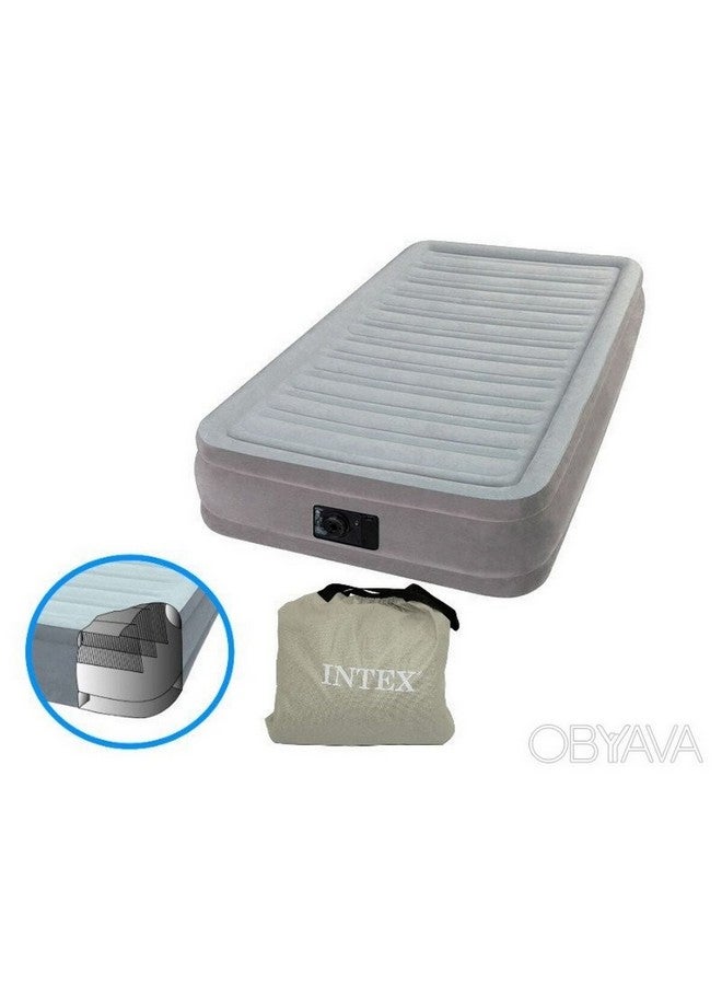 انتكس سرير هوائي قابل للنفخ عالي الجودة من الألياف باللون الرمادي 33 × 137 × 191 سم INT67768 - Image 3