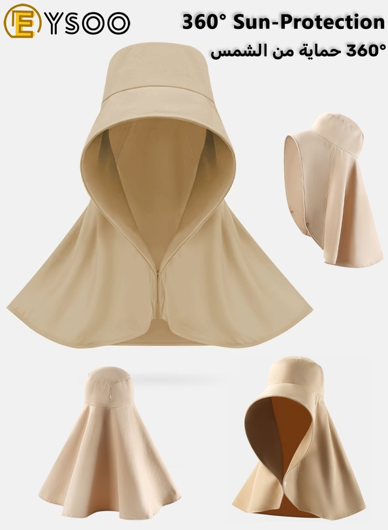 EYSOO UPF50+ Foldable Sun Hat with Face & Neck Cover, One-piece Design UV Protection Cap, Wide Brim Beach & Fishing Hat for Travel Outdoors Daily Commute (Khaki) - Image 2