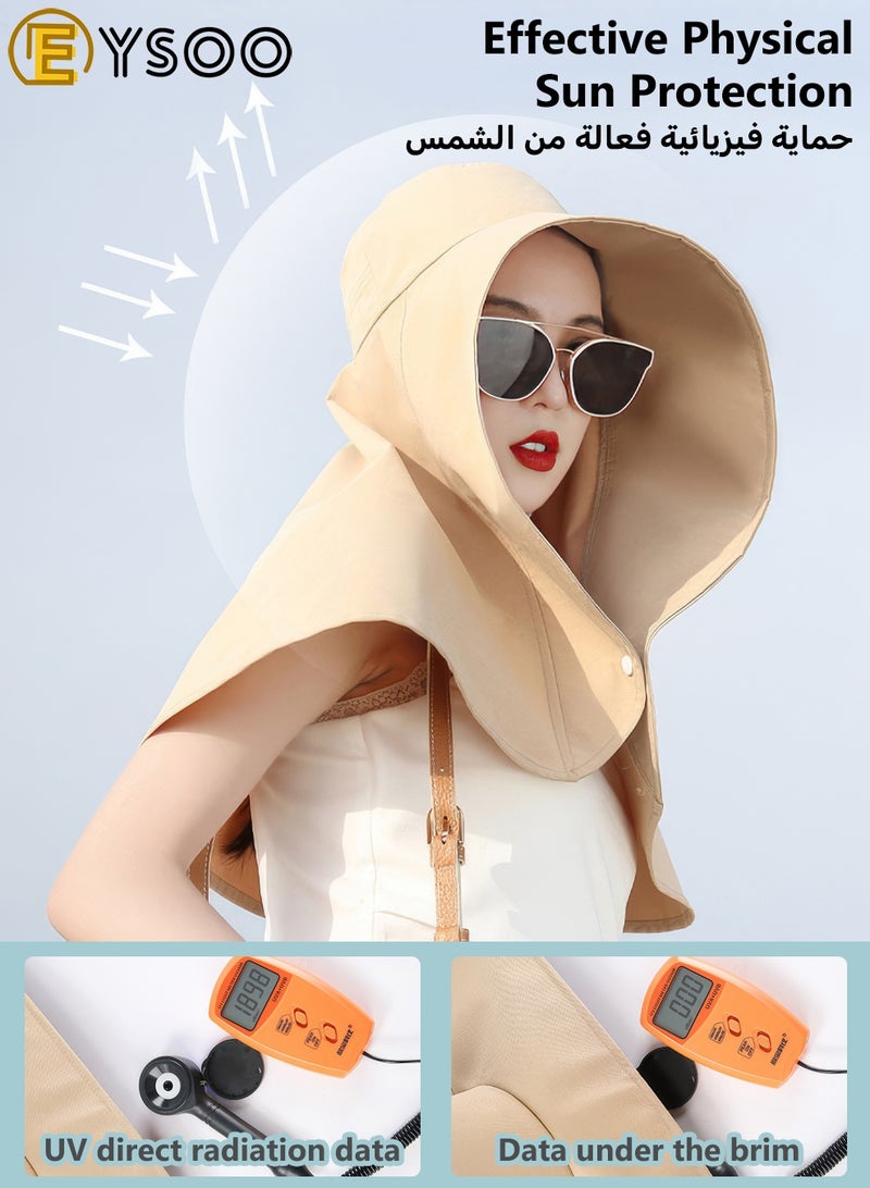 EYSOO UPF50+ Foldable Sun Hat with Face & Neck Cover, One-piece Design UV Protection Cap, Wide Brim Beach & Fishing Hat for Travel Outdoors Daily Commute (Khaki) - Image 4