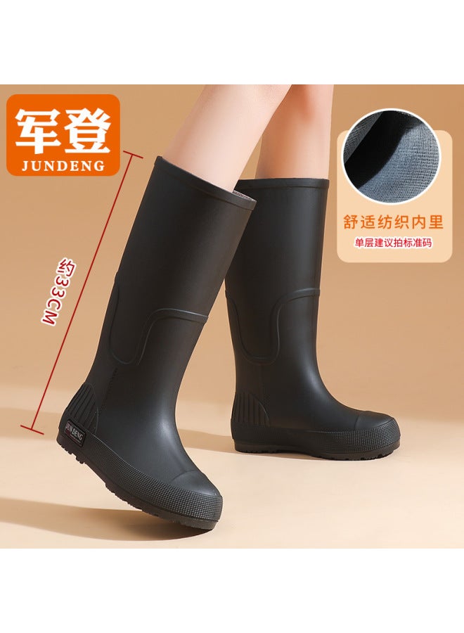Spring And Autumn Khaki Brown High-top Women's Rain Boots Versatile Women's Rubber Shoes Waterproof Shoes Red Long Water Boots Rainy Day Travel Shoes