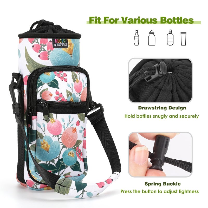 NUOVOWARE Nuovoware Water Bottle Carrier Bag, 25oz/32oz Bottle Pouch Holder, Adjustable Shoulder Hand Strap 2 Pocket Sling Neoprene Sleeve Sports Water Bottle Accessories for Gym Hiking Travelling, Pink Rose  - Image 5