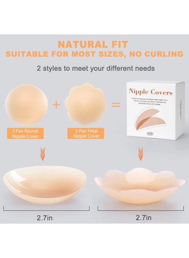 LUMYA 5 Pairs Nipple Covers for Women, Bra pads, Breast pads, Invisible Silicone Pasties, Reusable & Waterproof Sticky Breast Petals for Everyday Wear and Sports (Skin color) - Image 4