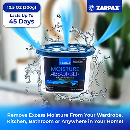 ZARPAX Moisture Absorber Activated Charcoal 10.5 oz/300g | Removes Moisture, Damp, Humidity & Odors | Odor Absorber | Moisture Trap for Bathroom, Closet, Kitchen & Small Spaces | Set of 6 - Image 2