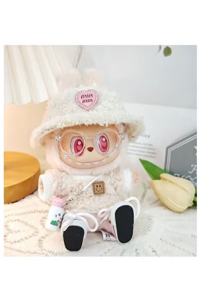 5 Set 17cm Doll Clothes Accessories for 17cm Dolls Clothes,  Heart Shaped Velvet Hat, Small kettle, Glasses, Canvas Shoes No Doll Included，Choose from three styles