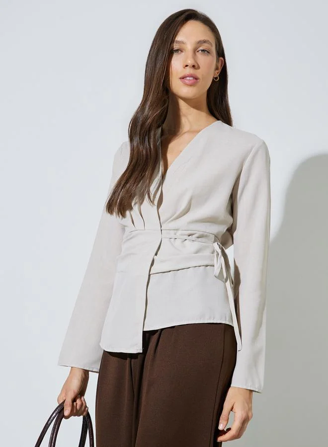 ستايلي Beige Long Sleeve Wrap Top