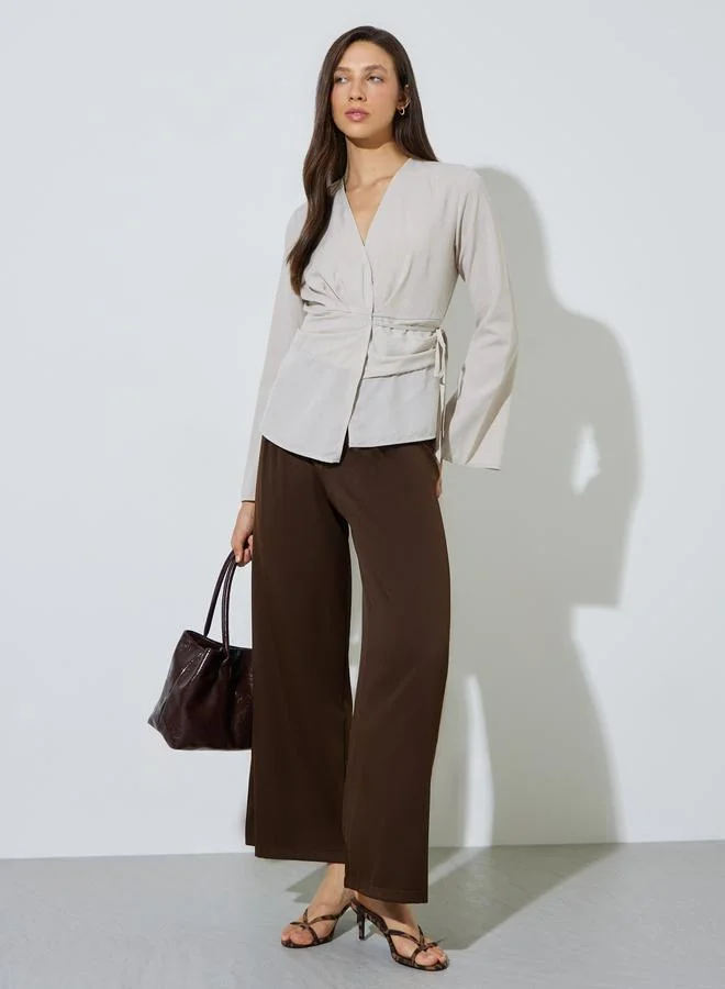 ستايلي Beige Long Sleeve Wrap Top