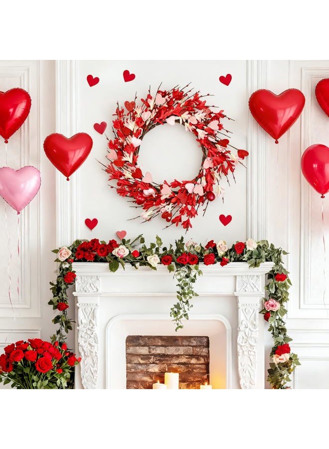 Norme 22 Inch Valentines Day Wreaths for Front Door Artificial Wreath with Berries Heart Forsythia Flowers for Indoor Outdoor Holiday Wedding Wall Decorations Supply Gift (Red) - Image 5