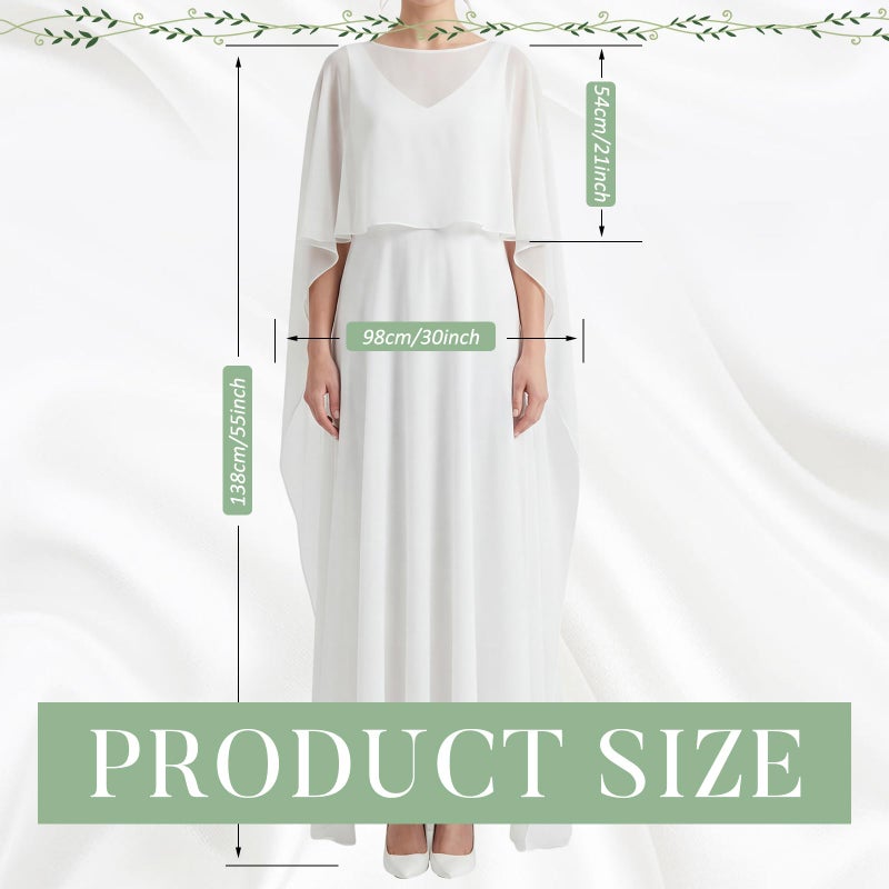 ShinyMatch Women Pure White High Low Chiffon Cape Sheer Shawl Wedding Bridal Shawl Cape Evening Dress Capelets for Women - Image 3