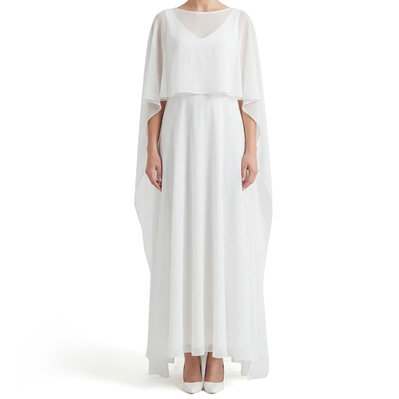 ShinyMatch Women Pure White High Low Chiffon Cape Sheer Shawl Wedding Bridal Shawl Cape Evening Dress Capelets for Women - Image 1