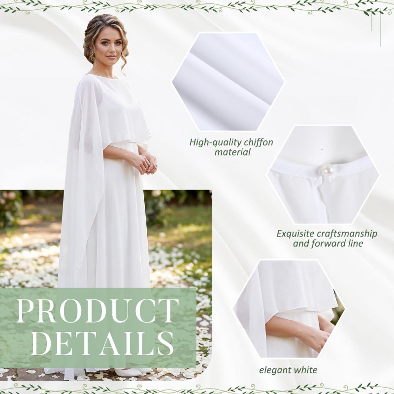 ShinyMatch Women Pure White High Low Chiffon Cape Sheer Shawl Wedding Bridal Shawl Cape Evening Dress Capelets for Women - Image 4