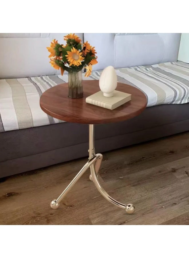 SHEE ONE Round Wooden Side Table with Modern Design and Golden Metal Base – Perfect for Living Rooms and Bedrooms - Image 1