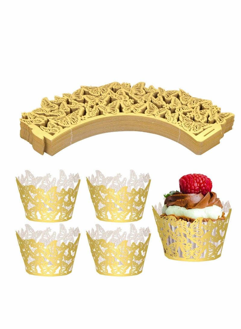 Excefore Cupcake Paper Wrappers, 50 Pcs Lace, Baking Cups, Laser Cut Butterfly Cases Muffin, for Weddings Birthday Party Supplies - Image 1