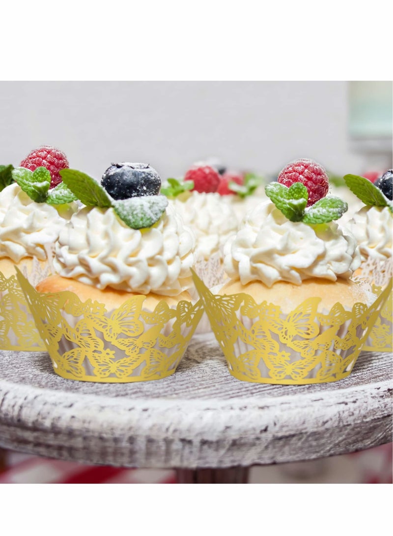 Excefore Cupcake Paper Wrappers, 50 Pcs Lace, Baking Cups, Laser Cut Butterfly Cases Muffin, for Weddings Birthday Party Supplies - Image 3