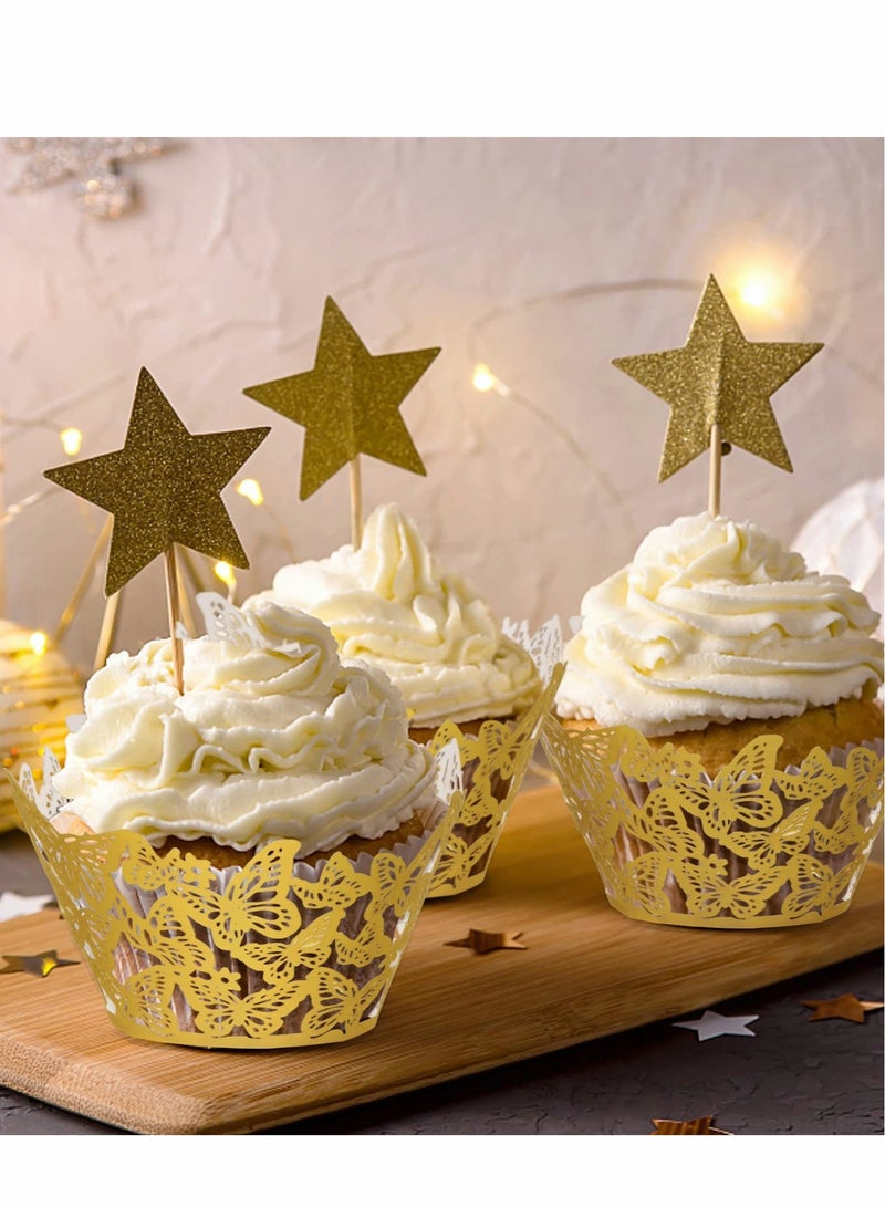 Excefore Cupcake Paper Wrappers, 50 Pcs Lace, Baking Cups, Laser Cut Butterfly Cases Muffin, for Weddings Birthday Party Supplies - Image 5