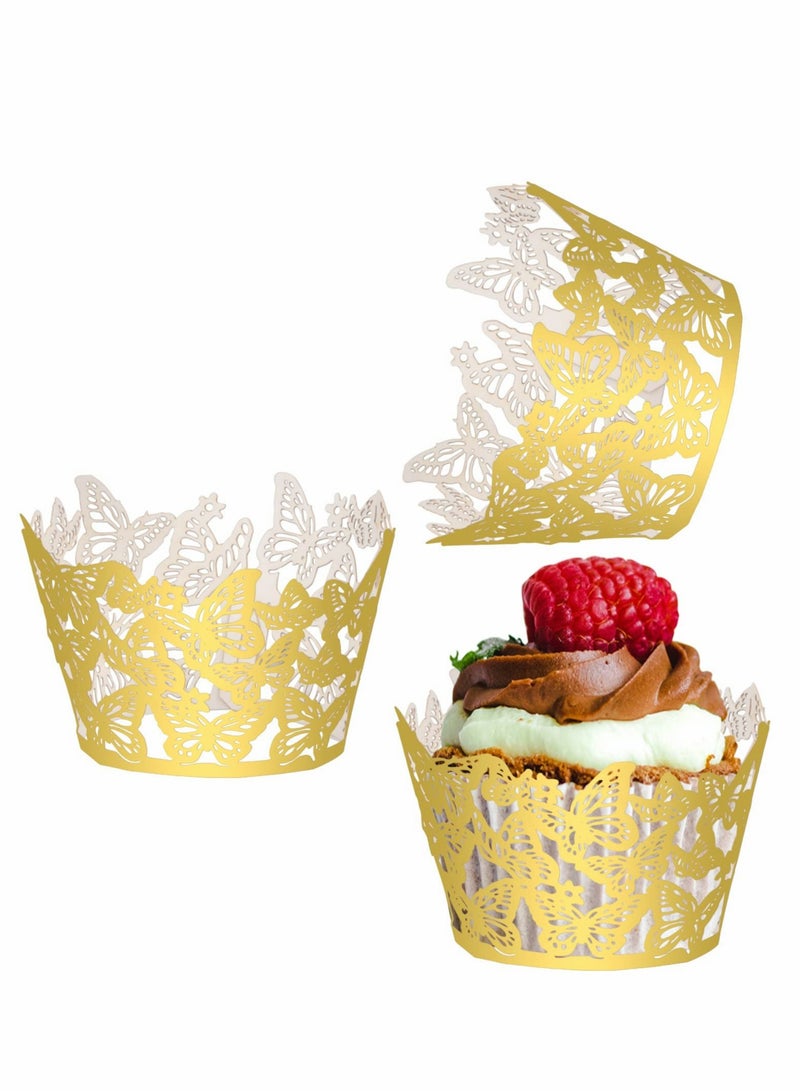 Excefore Cupcake Paper Wrappers, 50 Pcs Lace, Baking Cups, Laser Cut Butterfly Cases Muffin, for Weddings Birthday Party Supplies - Image 2