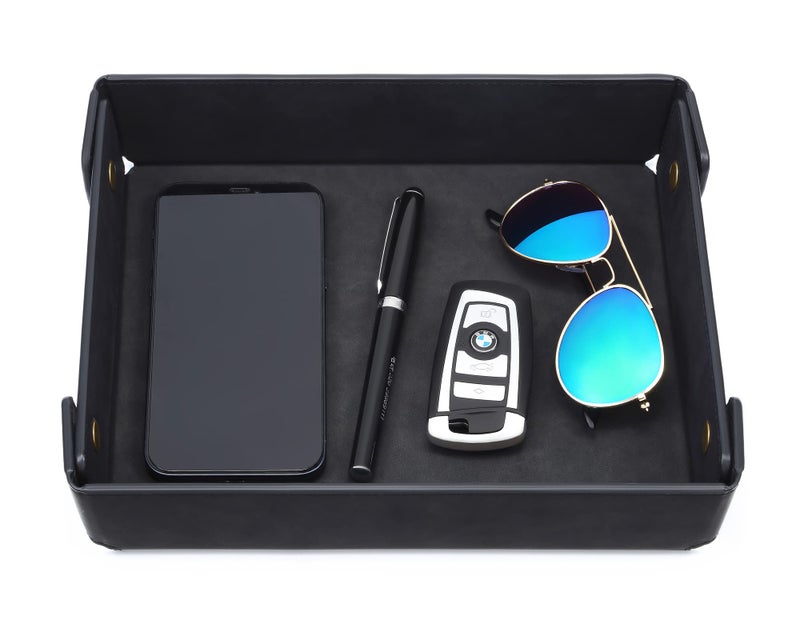 CASIRENA Father's Day Gifts Faux Leather Valet Tray Organizer for Men - Catch-All Tray for Entryway Table Key, Wallet, Watch, Coin Change, Phone, Dresser EDC Dump Jewelry, Bedside Nightstand Desk-top - Image 1